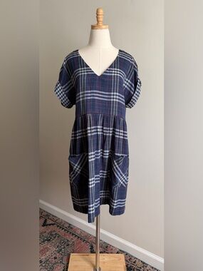 Anthropologie Holding Horses Blue Plaid Picnic Dress (Size S)